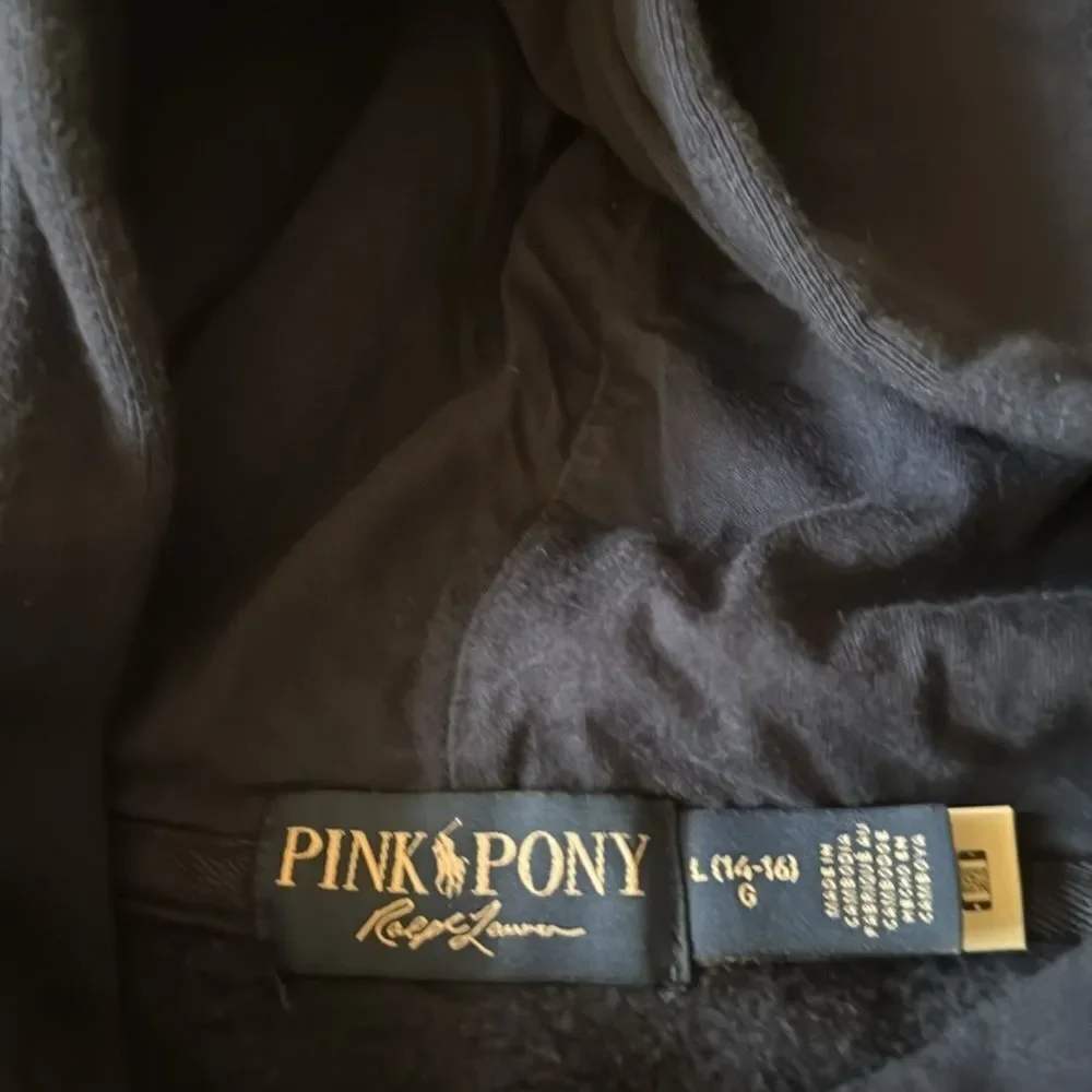 Ralph Lauren Girls Pink Pony Hoodie in Navy Blue. Size Large (14-16).